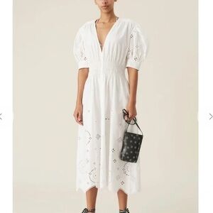 Ganni White Broderie Anglaise Eyelet Midi Dress